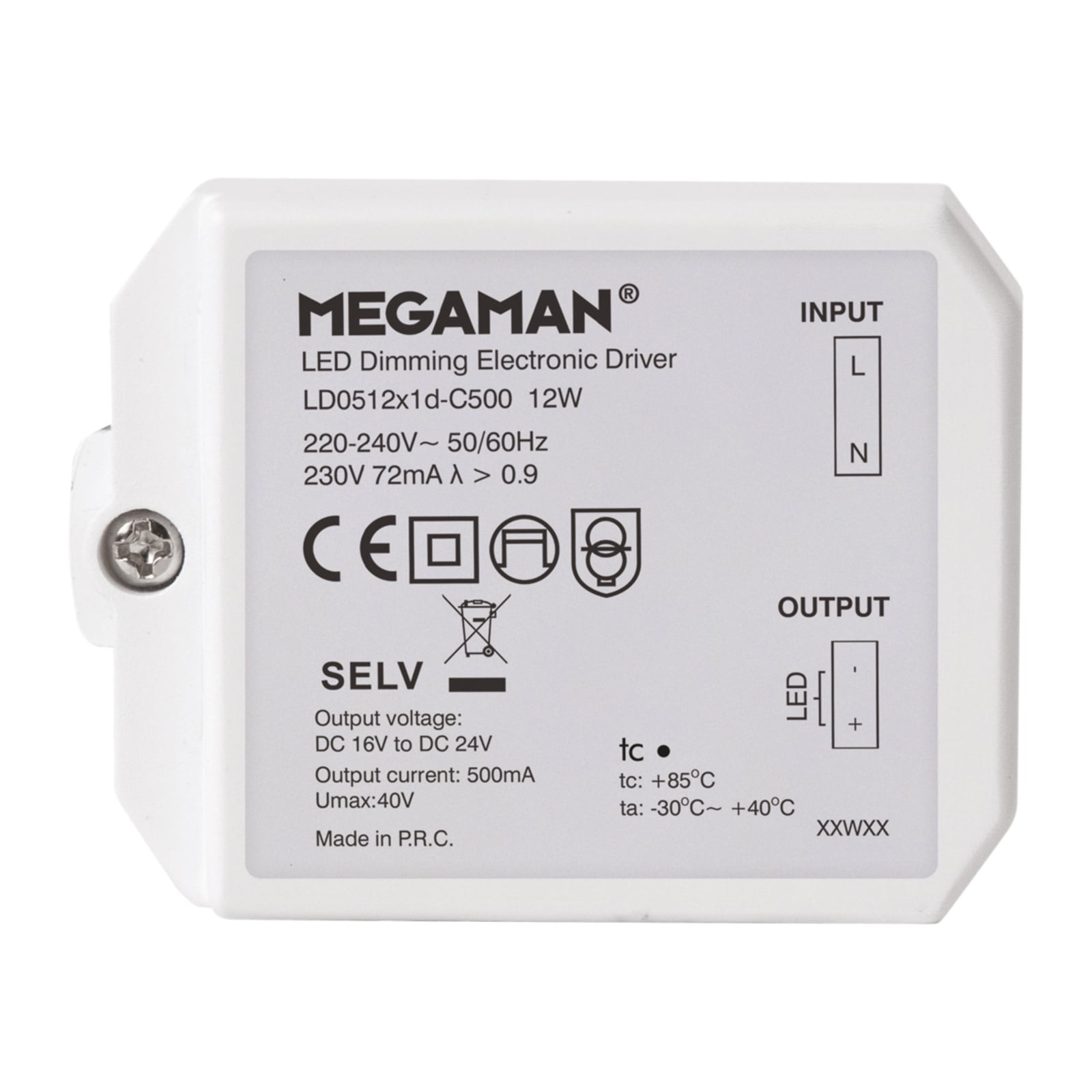 LED-driver for Rico HR dimbar 12W 500mA - MEGAMAN foran