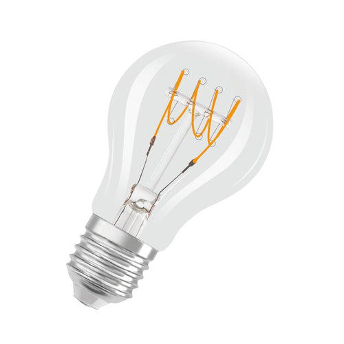 LED filamentpære dråpeform E27 4,8W 2700K dimbar klar OSRAM forfra