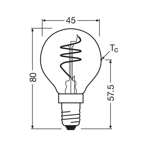 Bakside av LED filamentpære E14 4,6W 2700K dråpeform dimbar klar OSRAM