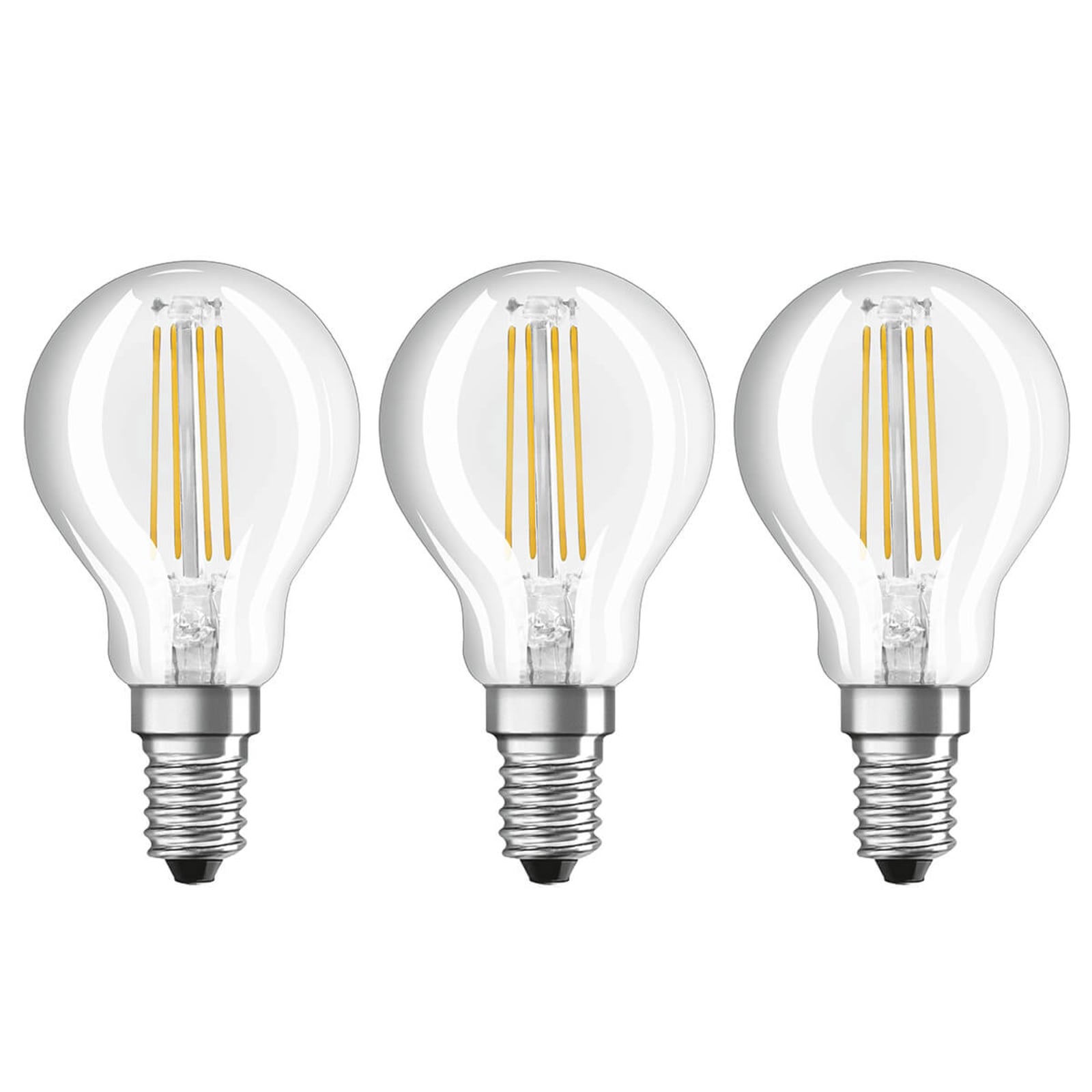 LED filamentpære E14 4W 2700K dråpeform klar OSRAM forfra