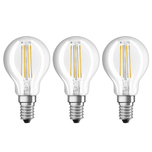 LED filamentpære E14 4W 2700K dråpeform klar OSRAM forfra