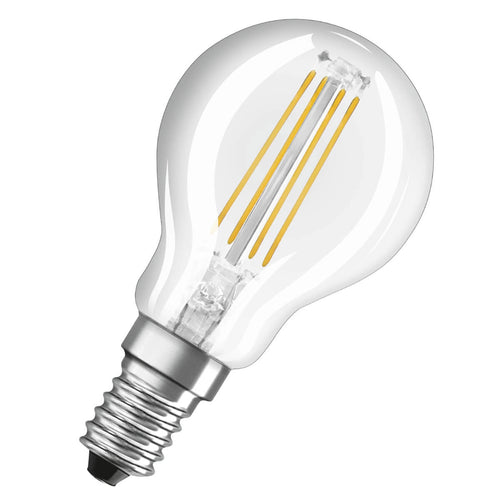LED filamentpære E14 4W 2700K dråpeform klar OSRAM bakside