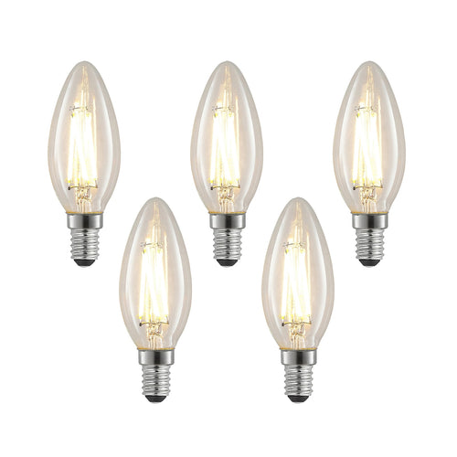 LED filamentpære E14 4W 2700K kronelysform dimbar 5-pk forfra