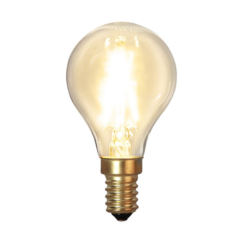 LED filamentpære E14 dråpeform 1,5W 2100K klar forfra