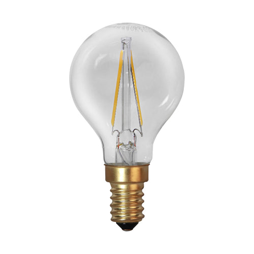 LED filamentpære E14 dråpeform 1,5W 2100K klar nærbilde