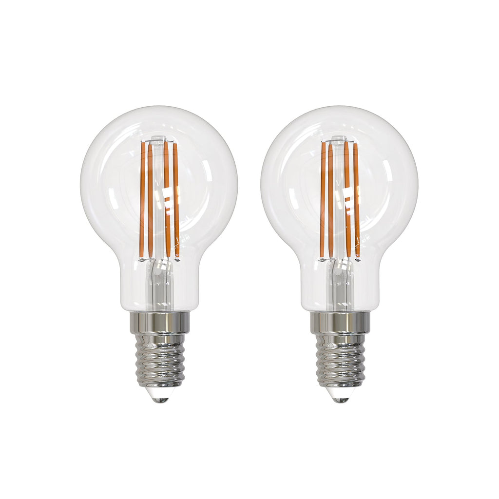 LED filamentpære E14 G45 2,2W 2700K 470 lm klar 2-pack forfra