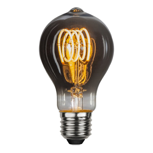 LED filamentpære E27 2W 2100K dimbar røykfarget glass forfra