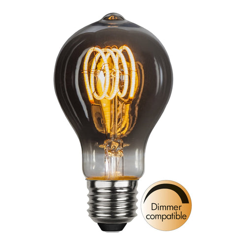 LED filamentpære E27 2W 2100K dimbar røykfarget glass bakside