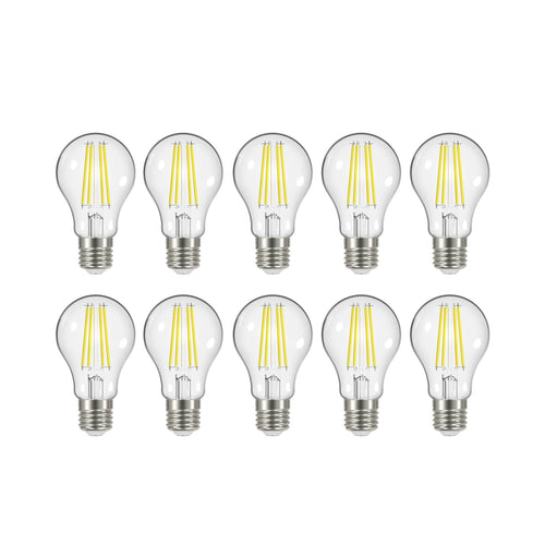LED filamentpære E27 3,8W 2700K klar 806lm 10-pack forfra