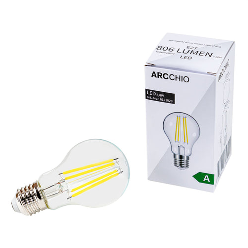 Bakside av LED filamentpære E27 3,8W 2700K 806lm klar Arcchio
