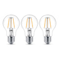 LED filamentpære E27 4,3W 2700K klar 3-pakning Philips forfra