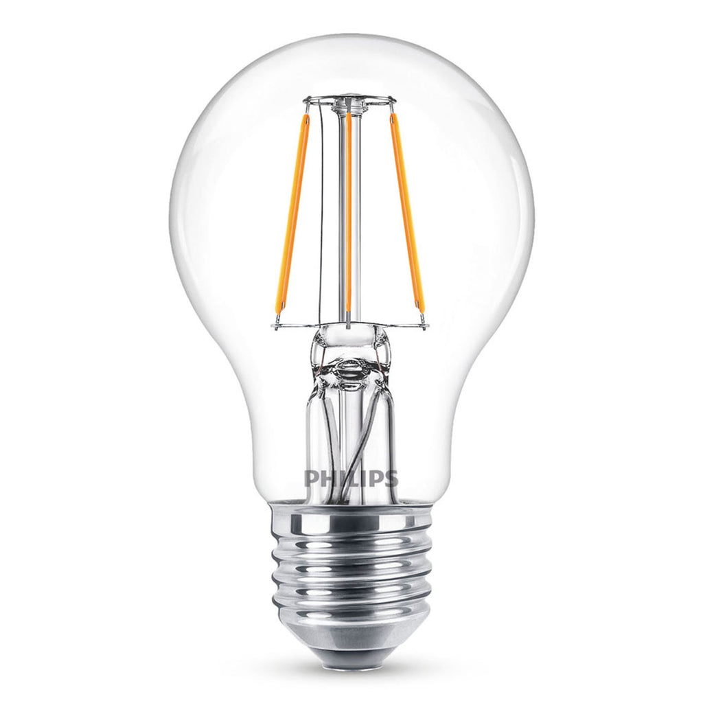 Bakside LED filamentpære E27 4,3W 2700K klar 3-pakning Philips