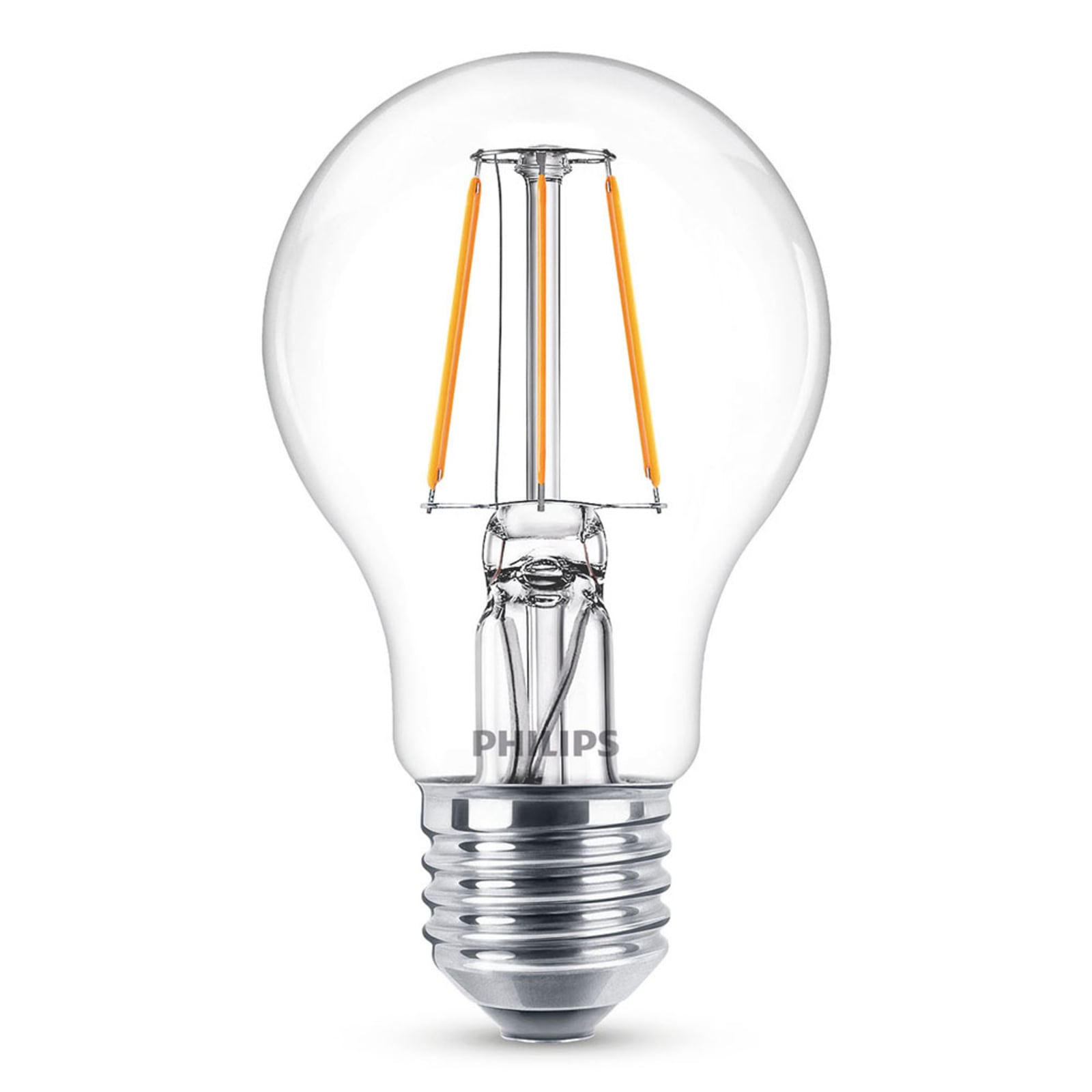 Bakside LED filamentpære E27 4,3W 2700K klar 3-pakning Philips