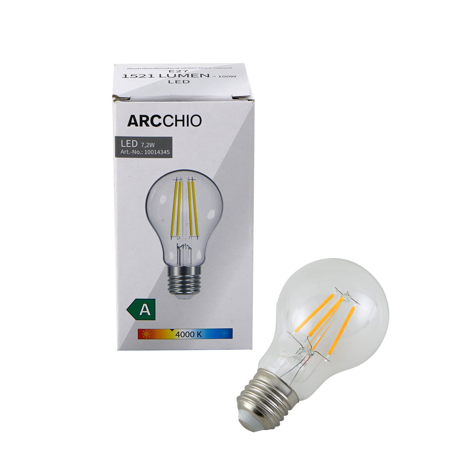 LED filamentpære E27 7,2W 1521lm 4000K nøytralhvit klar - Arcchio detalj av sokkel