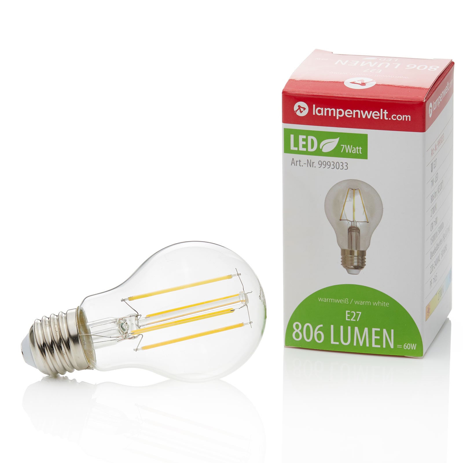 Detalj av LED filamentpære E27 7W 806 lm klar varmhvit 2700K - Lindby