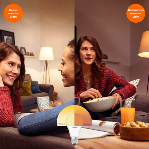 LED filamentpære E27 7W GLOWdim 2700-2000K klar OSRAM nærbilde av filament