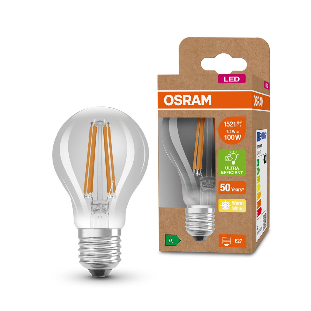 LED filamentpære E27 A60 7,2W 3000K 1521lm klar - OSRAM nærbilde