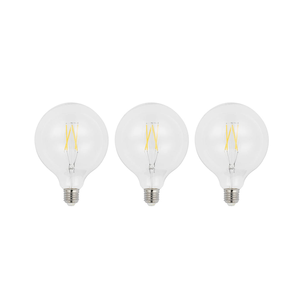 LED filamentpære E27 G125 6W 2700K dimbar klar forfra