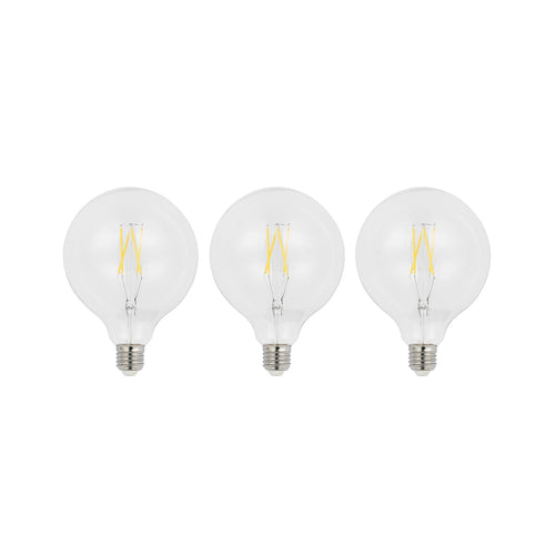 LED filamentpære E27 G125 6W 2700K dimbar klar forfra