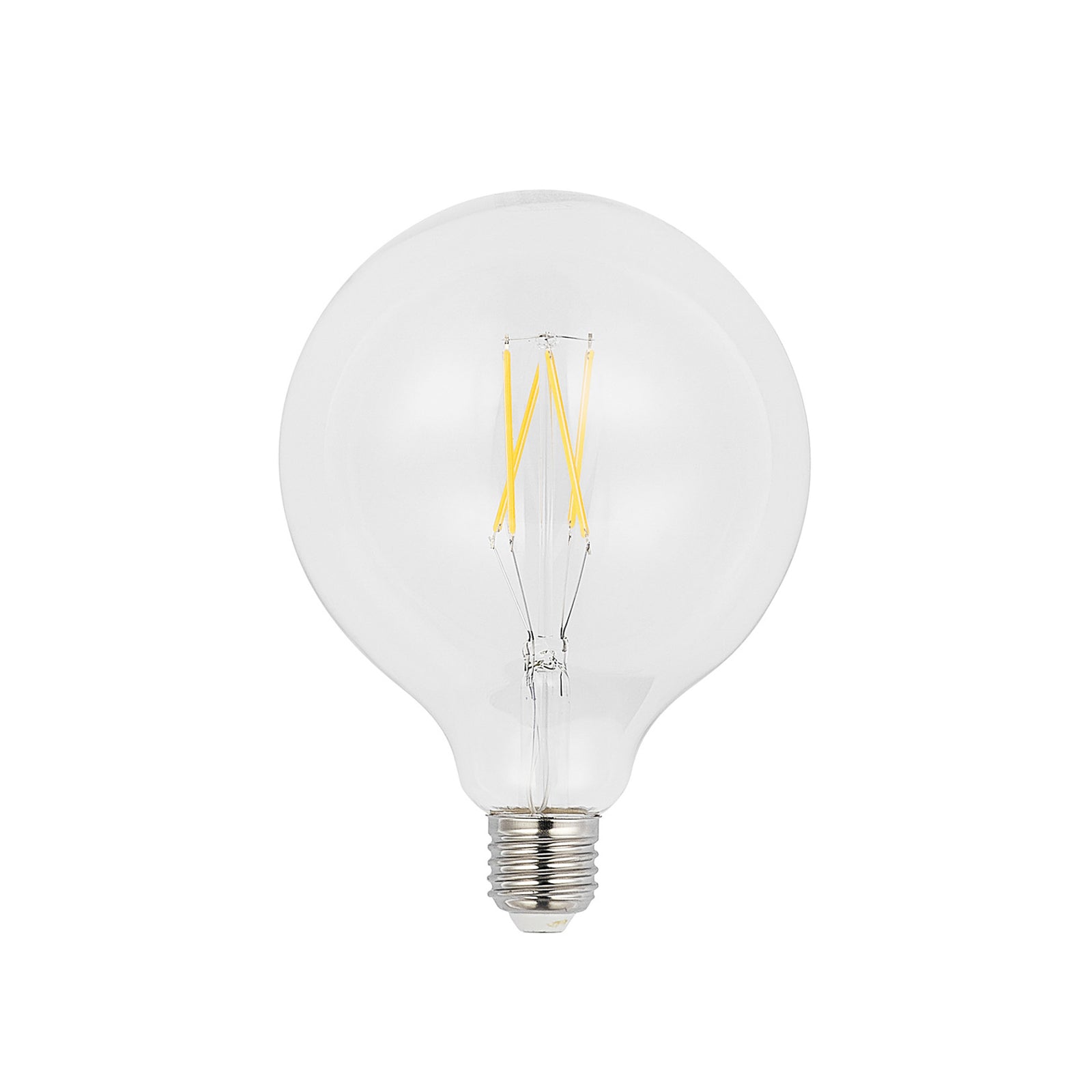 LED filamentpære E27 G125 6W 2700K dimbar klar bakside