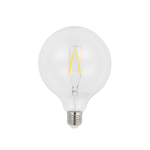 LED filamentpære E27 G125 6W 2700K dimbar klar bakside
