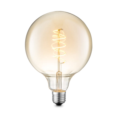 LED filamentpære E27 G125 globe 4W 2700K dimbar amber forfra