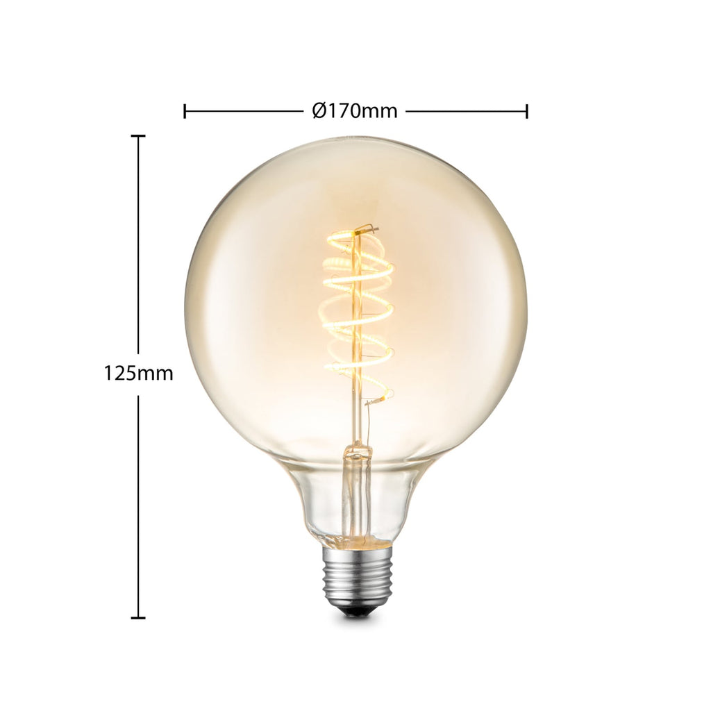 LED filamentpære E27 G125 globe 4W 2700K dimbar amber bakside