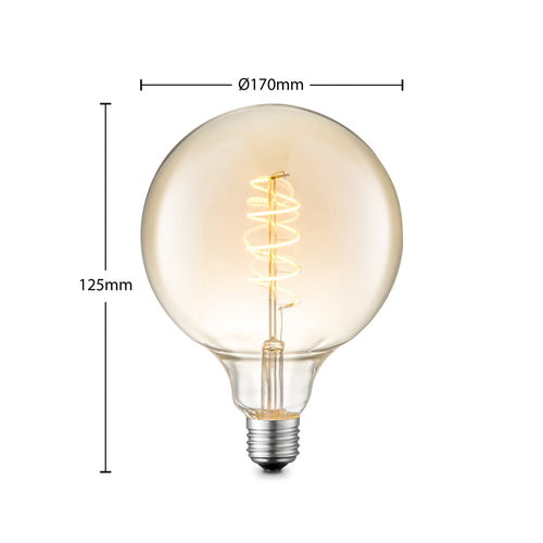 LED filamentpære E27 G125 globe 4W 2700K dimbar amber bakside