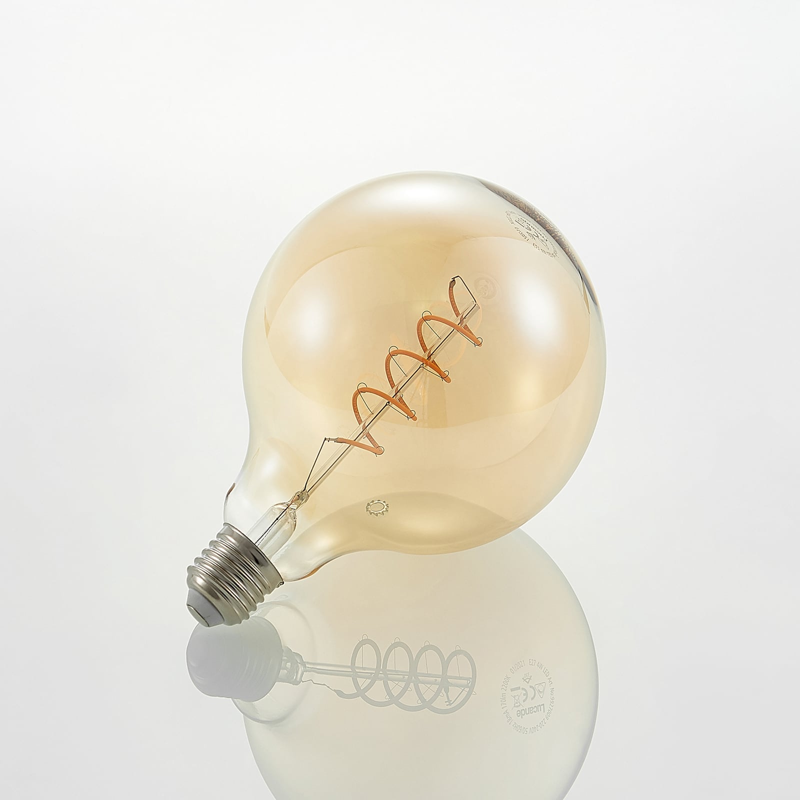 LED filamentpære E27 G125 globe 4W 2700K dimbar amber klar glass