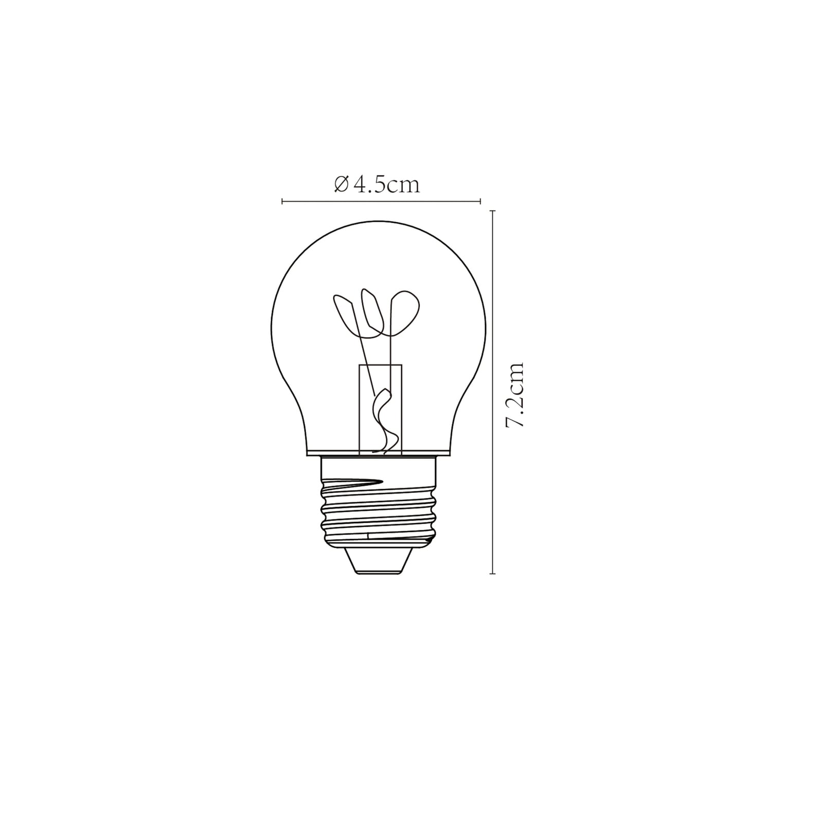 LED filamentpære E27 G45 3W 2200K dimbar amber detalj av filament