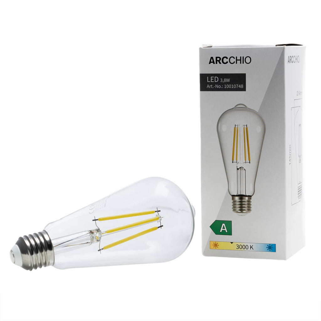 LED filamentpære E27 pæreform 3,8W 3000K 806lm klar - Arcchio montert i lampe