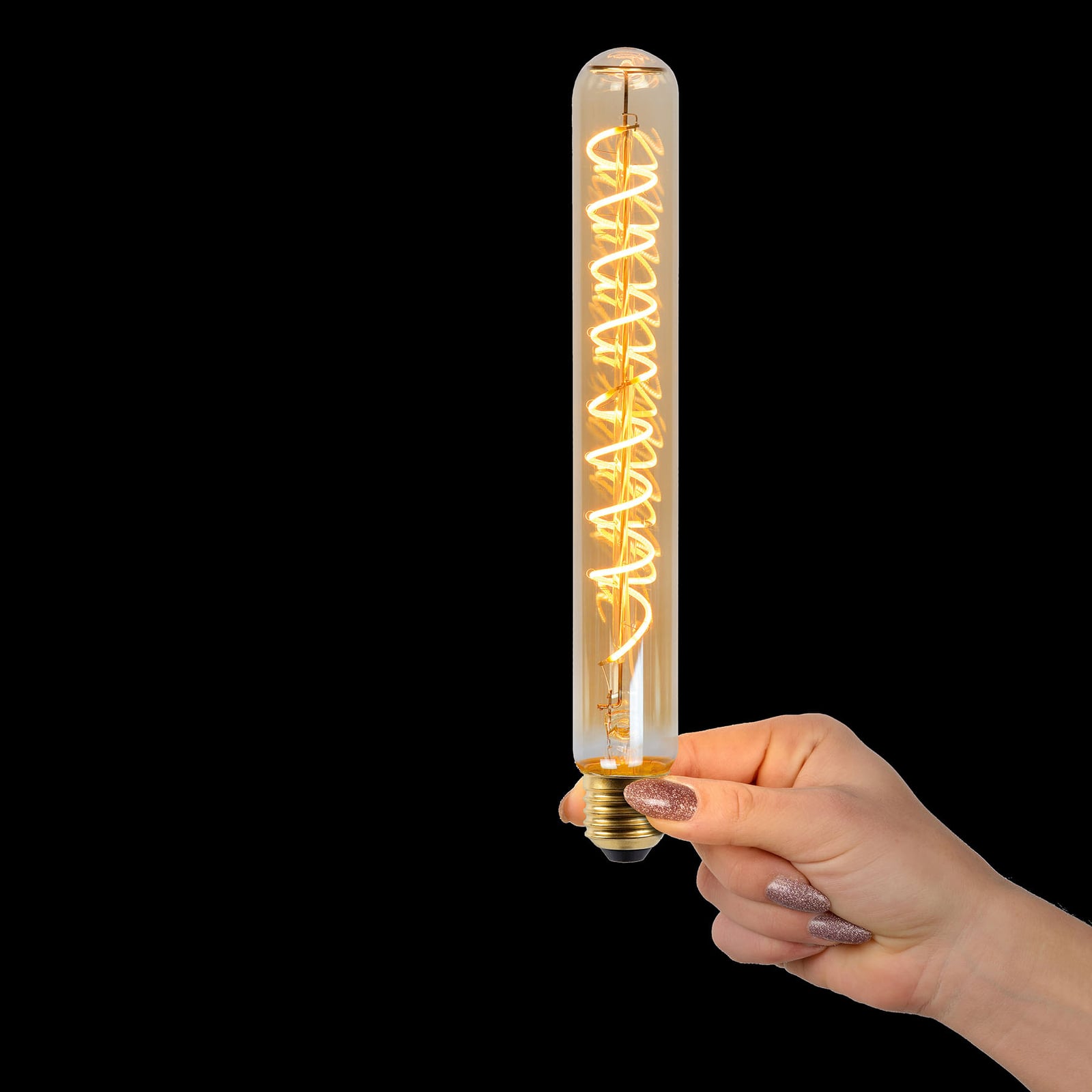 LED filamentpære E27 rørform T32 5W 2200K dimbar 25 cm montert