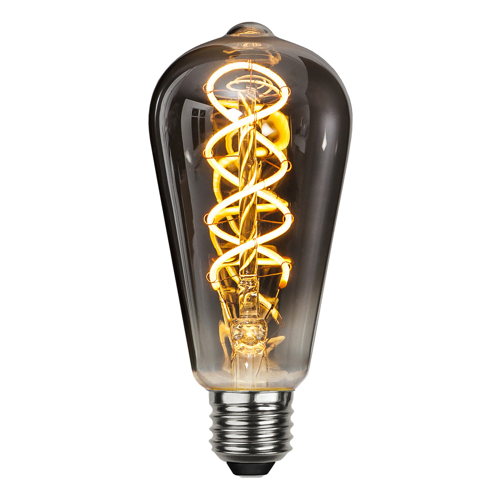LED filamentpære E27 ST64 2W 2100K dimbar røykfarget forfra