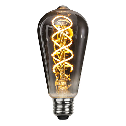 LED filamentpære E27 ST64 2W 2100K dimbar røykfarget forfra