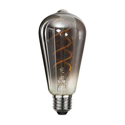 LED filamentpære E27 ST64 2W 2100K dimbar røykfarget bakside