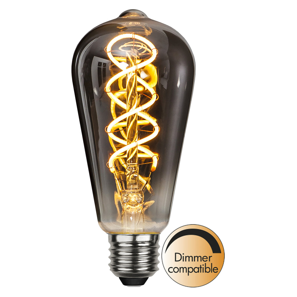 LED filamentpære E27 ST64 2W 2100K dimbar røykfarget montert