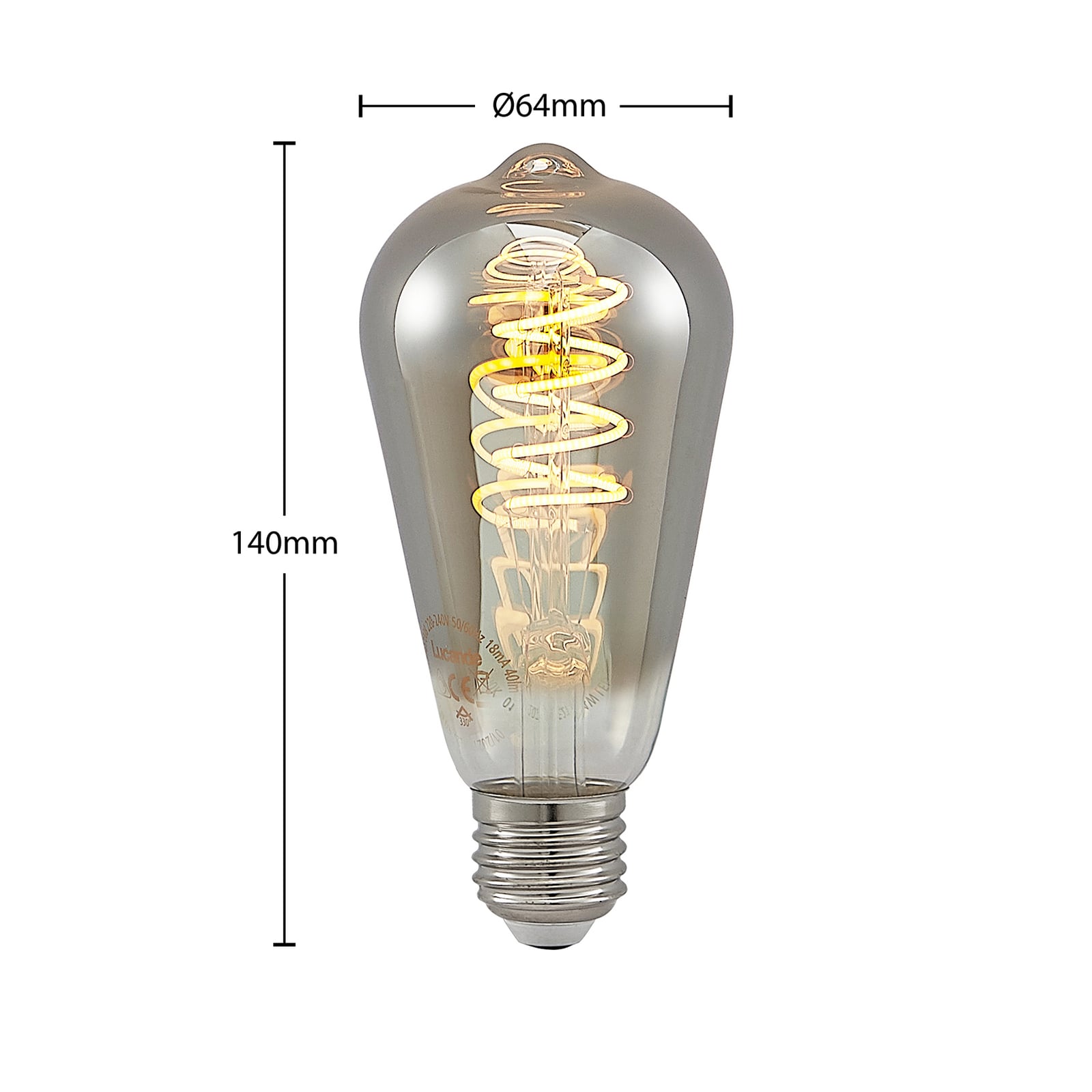 LED filamentpære E27 ST64 4W 1800K titan dimbar 5-pack detalj av filamentspiral