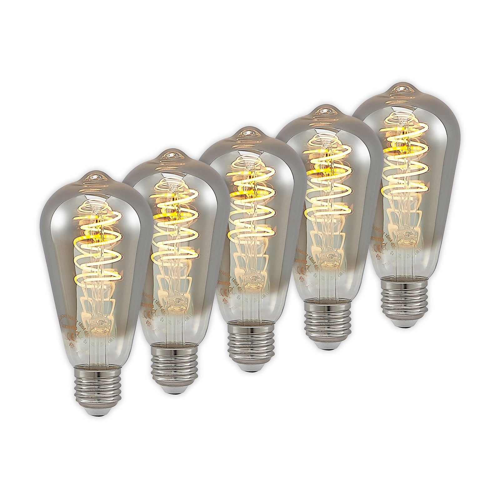 LED filamentpære E27 ST64 4W 1800K titan dimbar 5-pack forfra