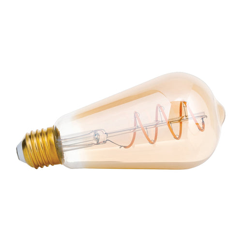 LED filamentpære E27 ST64 4W 2200K dimbar ravfarget glass forfra