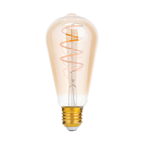 LED filamentpære E27 ST64 4W 2200K dimbar ravfarget glass bakside