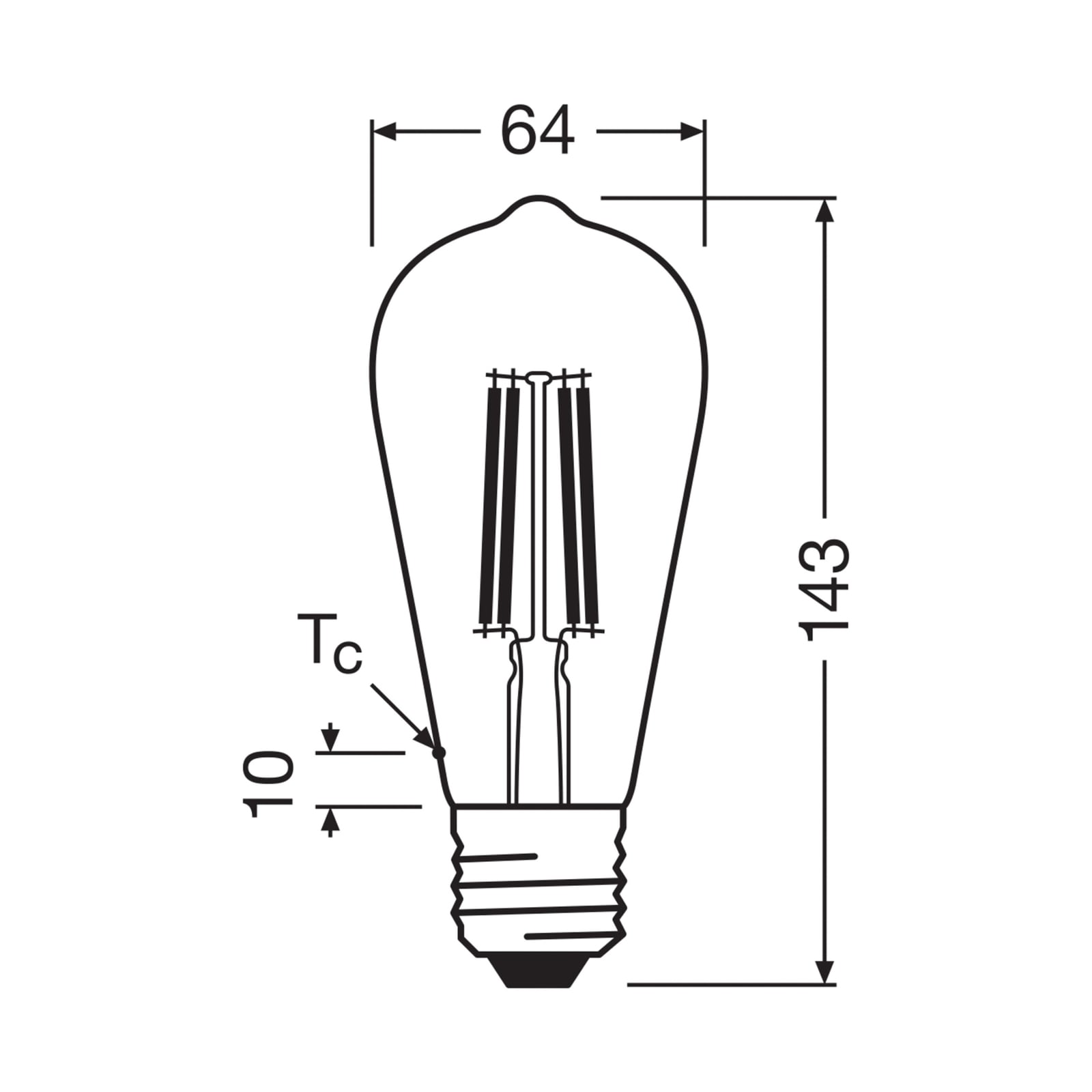 Bakside av LED filamentpære Edison E27 2,2W 2700K klar 470lm OSRAM