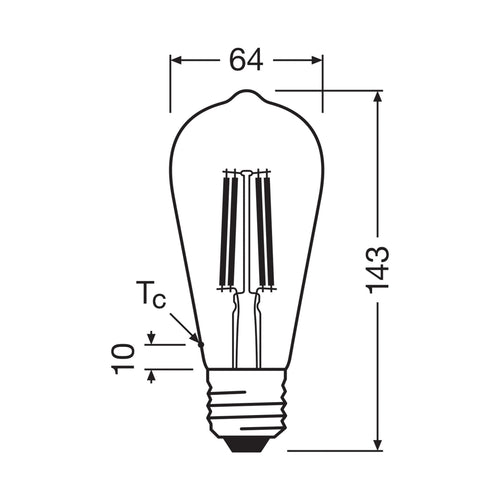Bakside av LED filamentpære Edison E27 5W 4000K nøytralhvit klar OSRAM