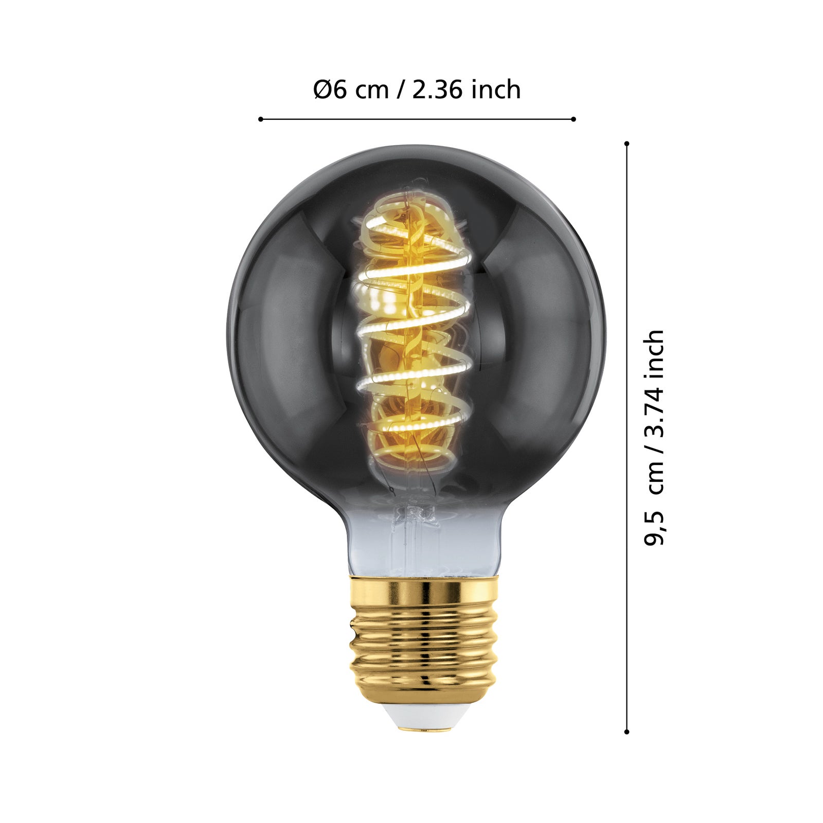 Detalj av LED filamentpære G60 E27 4W 2000K dimbar røykfarget glass