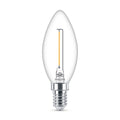 LED filamentpære kronelysform E14 1,4W 2700K klar Philips forfra