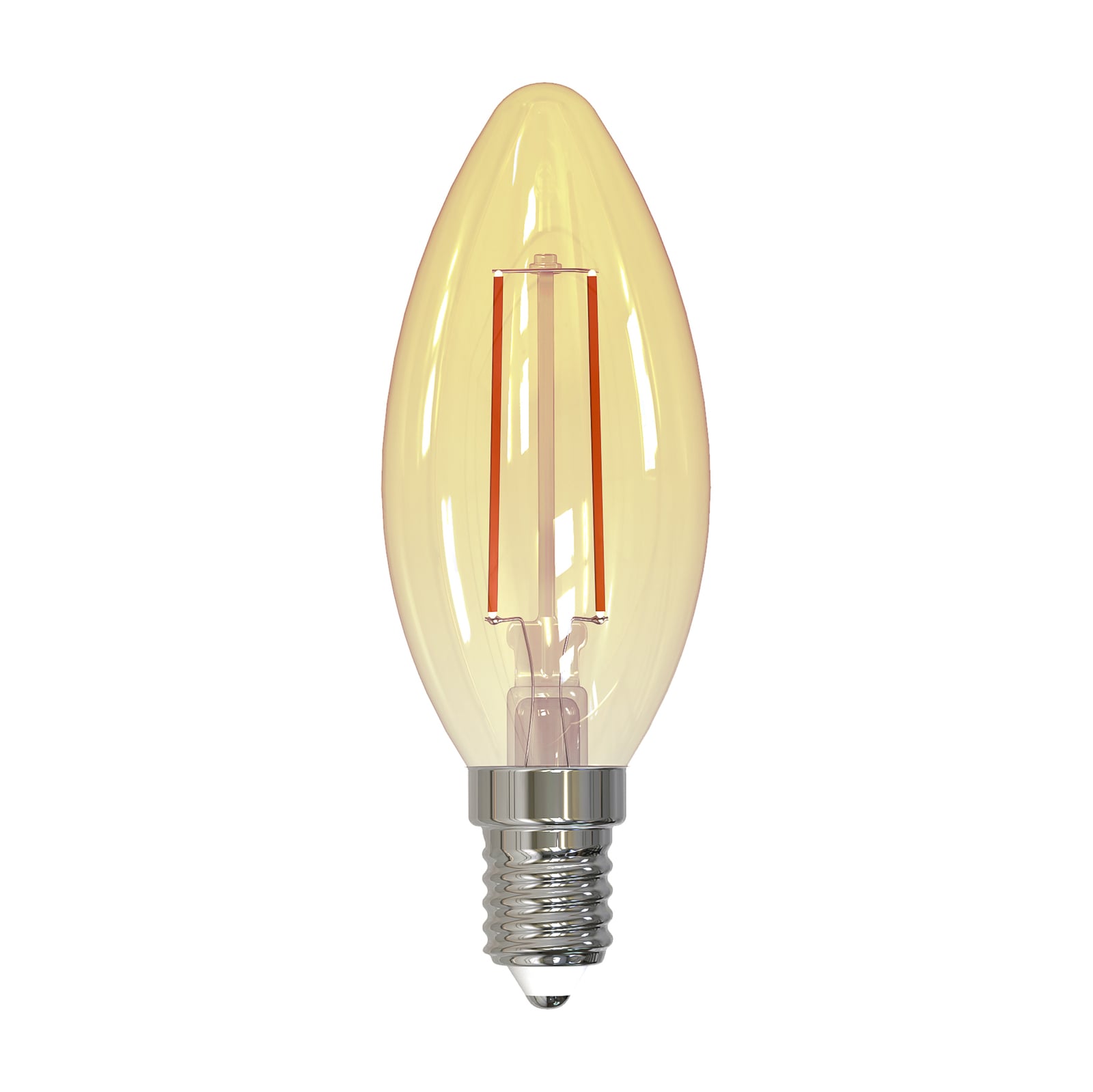LED filamentpære kronelysform E14 2,2W 2000K gull - Müller-Licht forfra