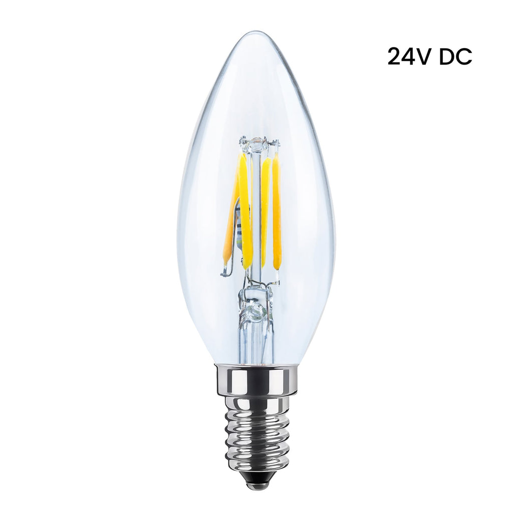LED filamentpære kronelysform E14 3W 2700K dimbar 24V klar - SEGULA detalj
