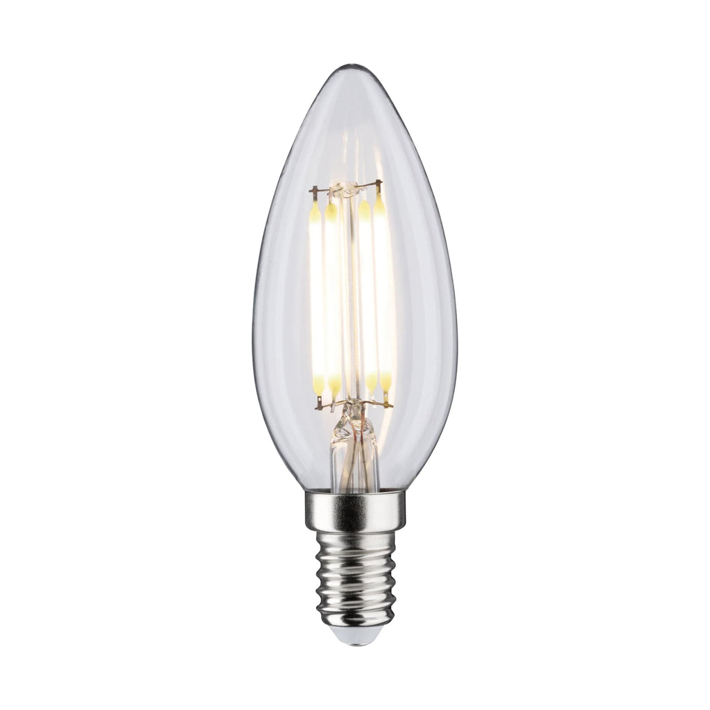 LED filamentpære kronelysform E14 4,8W 4000K klar Paulmann forfra