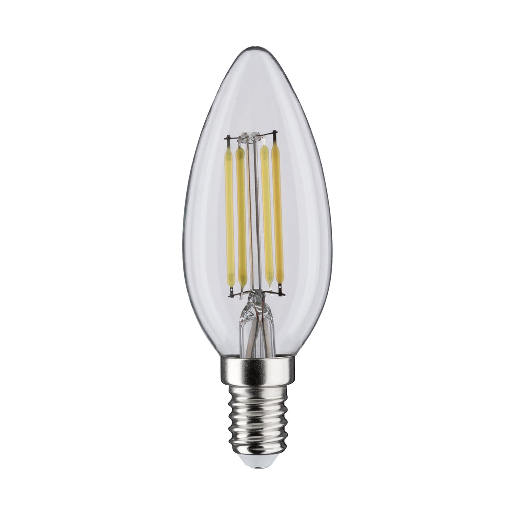 LED filamentpære kronelysform E14 4,8W 4000K klar Paulmann bakside