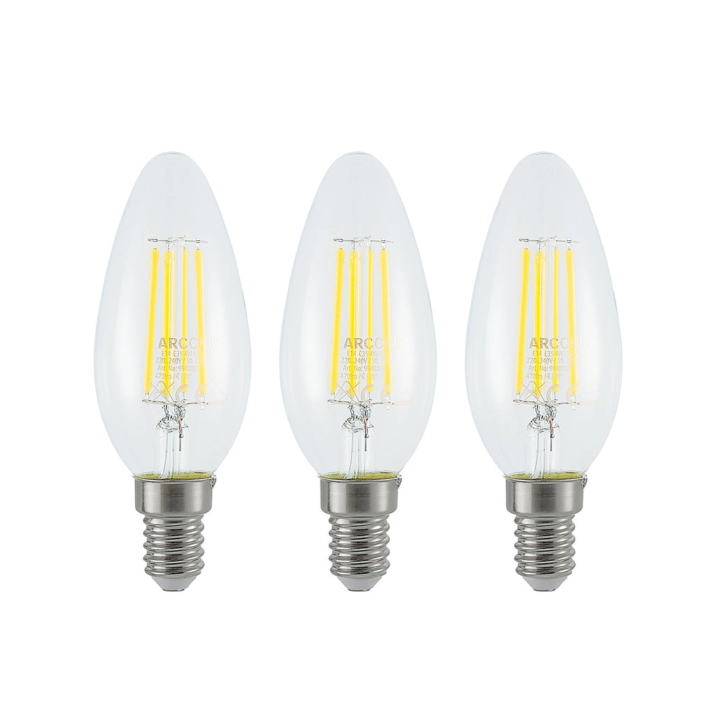 LED filamentpære kronelysform E14 4W 2700K dimbar 3-pk foran