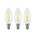 LED filamentpære kronelysform E14 4W 2700K dimbar 3-pk foran